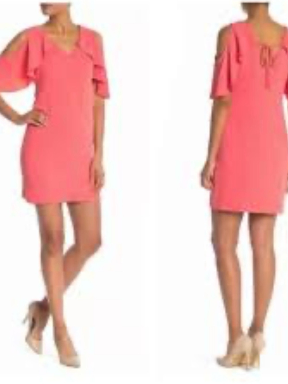 Trina Turk Coral Cold-Shoulder Shift Dress